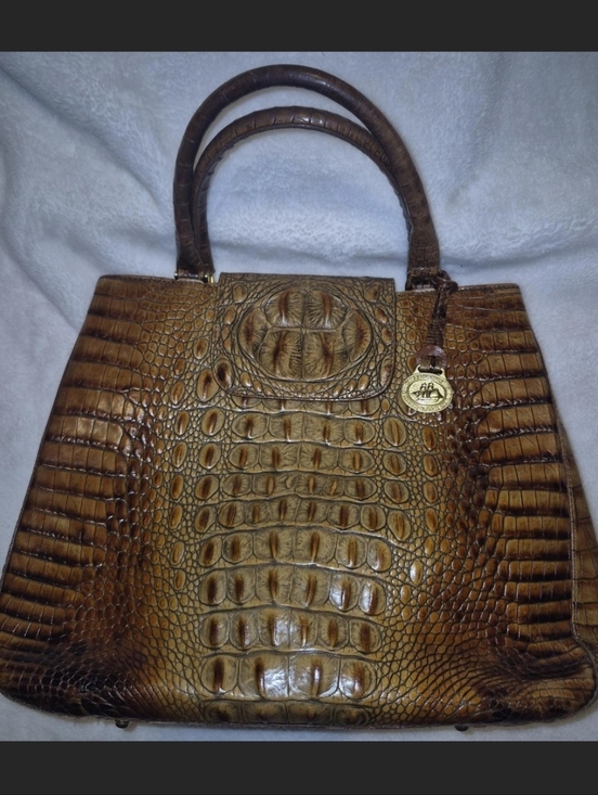 Brahmin Handbags - Brahmin Brown Croc-Embossed Satchel with Gold Charm